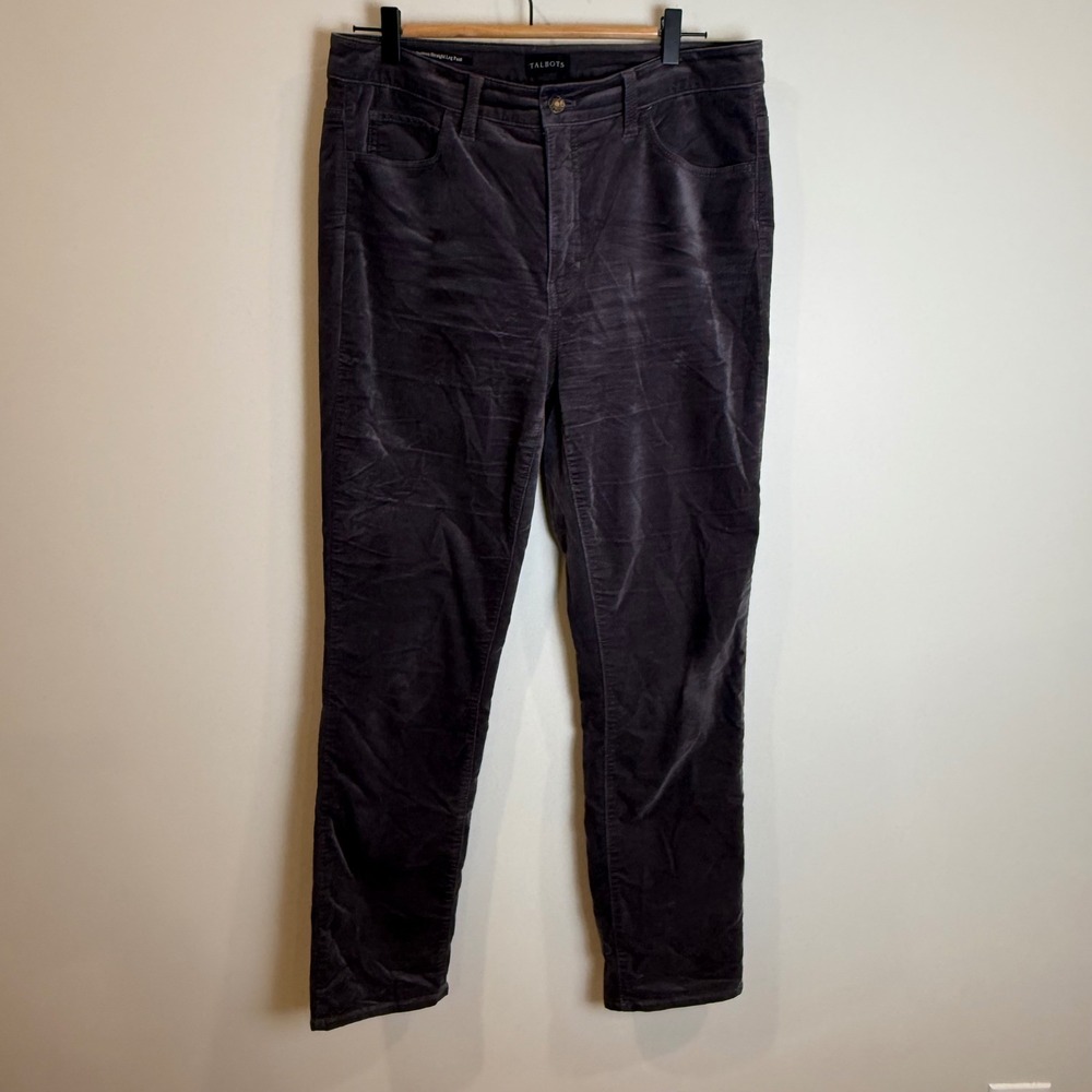 Talbots Velveteen Straight Leg Pants Charcoal Gray Size 10 Corduroy